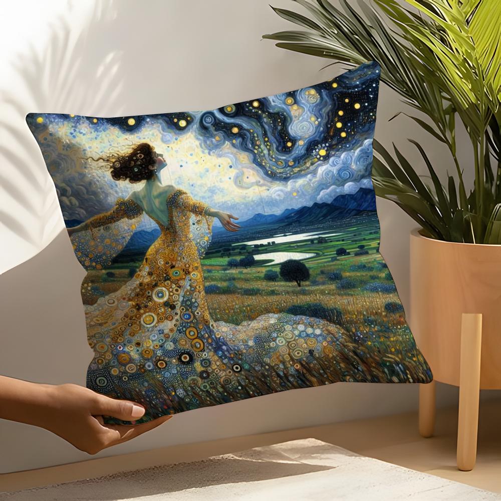 Gustav Klimt Oil Painting Pillow Case Linen Cushion Covers For Decorative Sofa Home Pillows Case Car Chair Pillows Cases