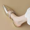 Pointed Low-heeled Baotou Half-towed Women's Outer Wear One-word Silver Flat-bottomed Cool Slippers with Rhinestones