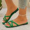 Flat  Women Sandals Summer New Ladies Square Toe Solid Color Cross Strap Fashionable Casual Women's Beach Sandals