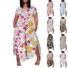 Женское платье макси с цветочным принтом, летнее повседневное платье с коротким рукавом, сарафан с V-образным вырезом, длинные платья с карманами, пляжный отдых