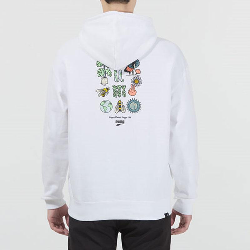 Puma Downtown Fun Logo Print Hoodie Men Tops White 535412-02