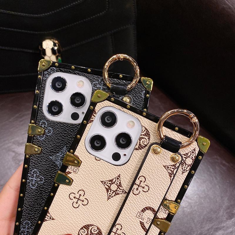Роскошный квадратный кожаный чехол для телефона iPhone 13 12 11 14 Pro MAX XS XR 7 8 Plus SE, чехол-держатель с ремешком на запястье для Samsung S23 S22 S21 A13 A53 A12 A22 A52