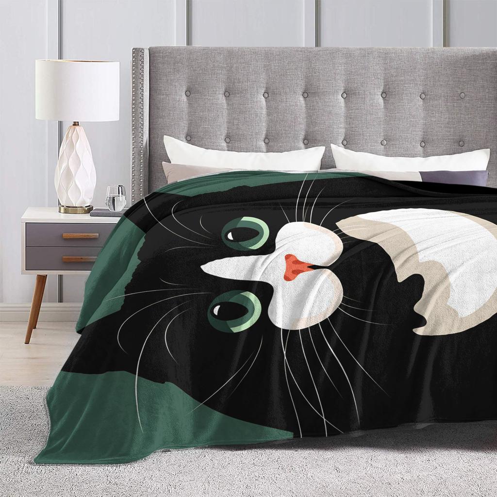 Whimsical Reading Cat Blanket Quality Warm Soft Throw Blanket Winter Child Couch Chair Novelty Bedspread
