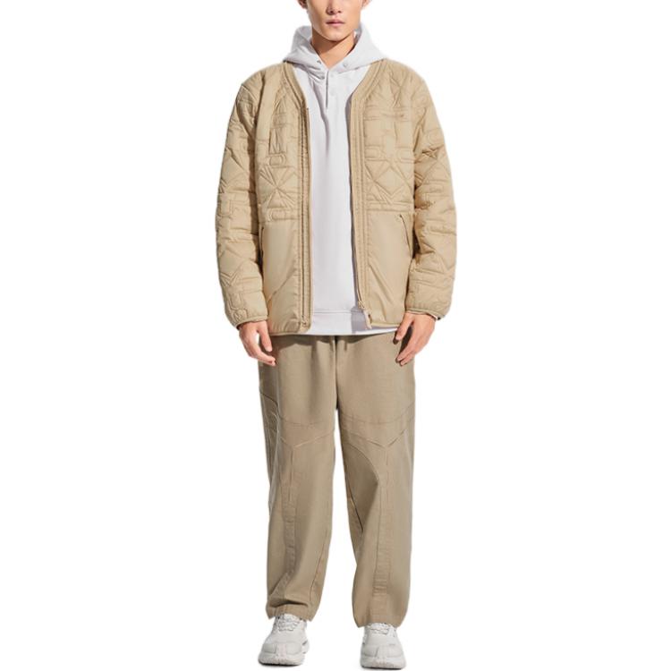 Li Ning CF Pure Color Letter Вышитые молнии Длинные рукава Хлопковая куртка унисекс Куртка молочно-коричневого цвета AJMS129-2