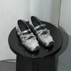 Fashion Elegant Silver Lolita Leather Shoes | Buckled Mary Jane Flats with Sheer Socks, Ideal for Sweet & Chic Outfits
