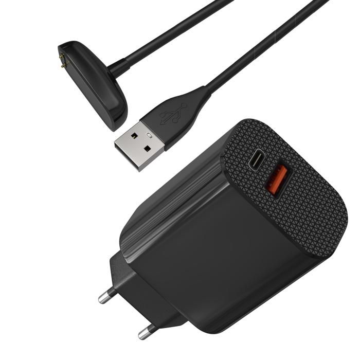 Сетевое зарядное устройство 12 В + Кабель, совместимый с Fitbit CHARGE 6/CHARGE 5/LUXE - Зарядка часов Phonillico®