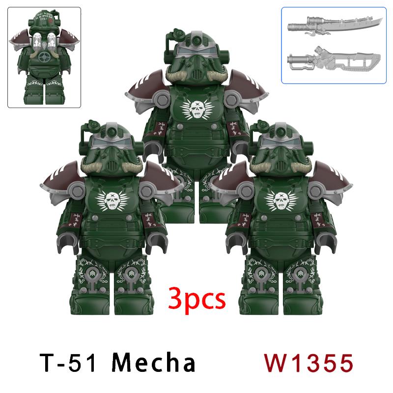 3 шт. Военные T51 Броня BOS Солдат Мини Аниме Фигурки Действия fallout Оружие Робот Рыцари Строительные Блоки Кирпичи Игрушки подарки