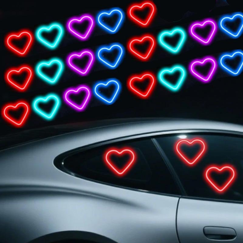 Car Solar-Powered Heart-Shaped Neon Light with Suction Cup Mounting Glowing Heart-Shaped Neon Light Auto Lighting Accessories