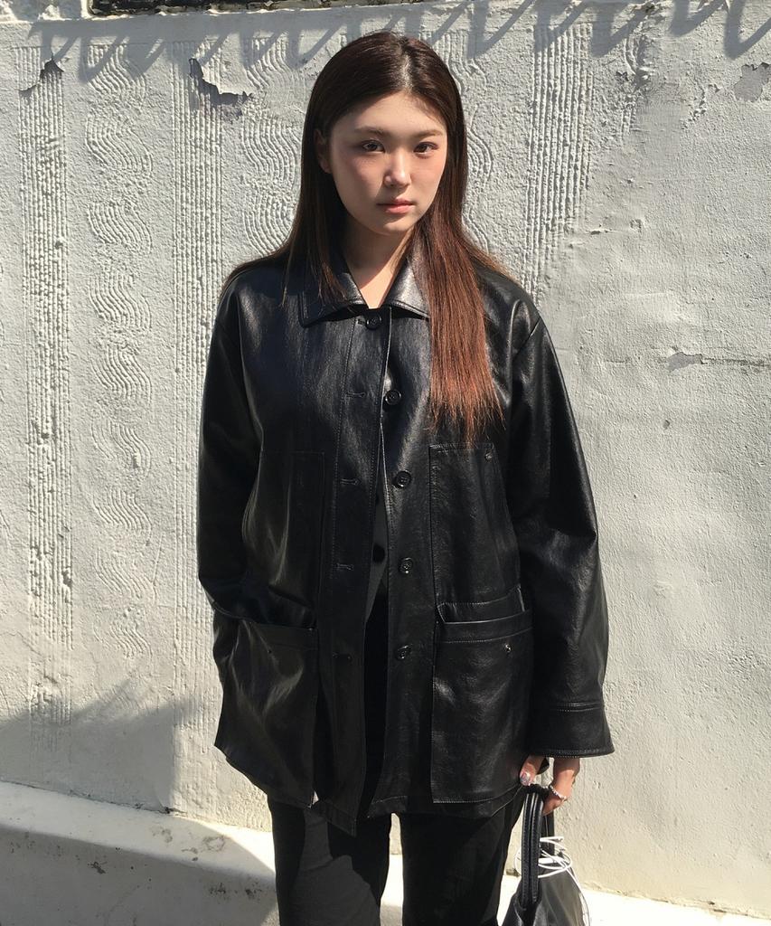 OLIVE DES OLIVE Leather Work Jacket Oe6Xj8780