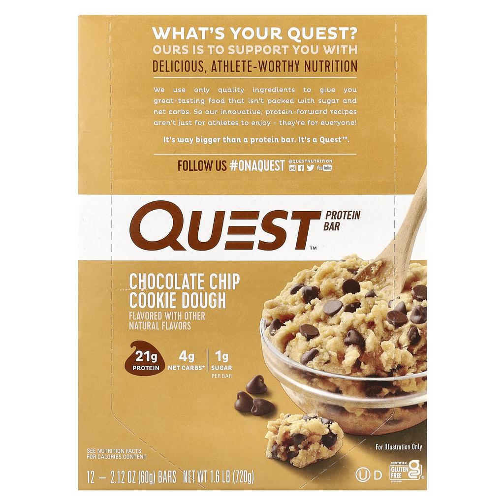 Quest Nutrition Protein Bars, Chocolate Chip Cookie Dough, 12 Bars, 2.12 Oz (60 G) Each