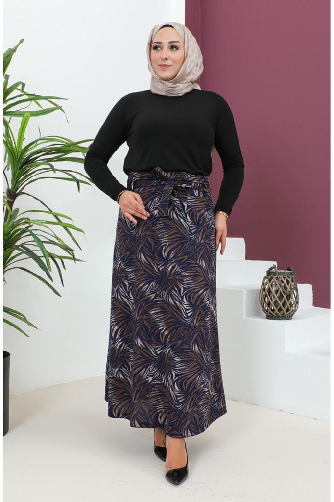 Женская стильная юбка большого размера с рисунком, расклешенная юбка с поясом