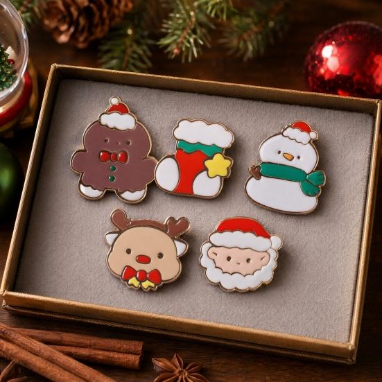 Christmas Cartoon Enamel Brooch, Santa Claus Snowman Reindeer Stocking Gift Box Badge Pin, Clothes Bag Decoration Accessories, Holiday Party Gift