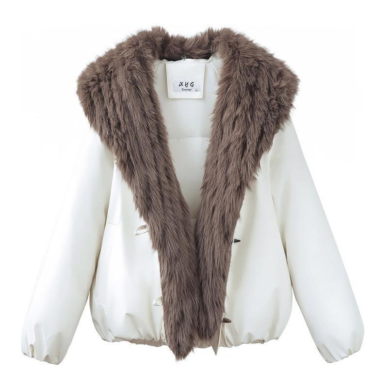 Women Thick Fur Collar Workwear Padded Parka Long Sleeve Winter Coat