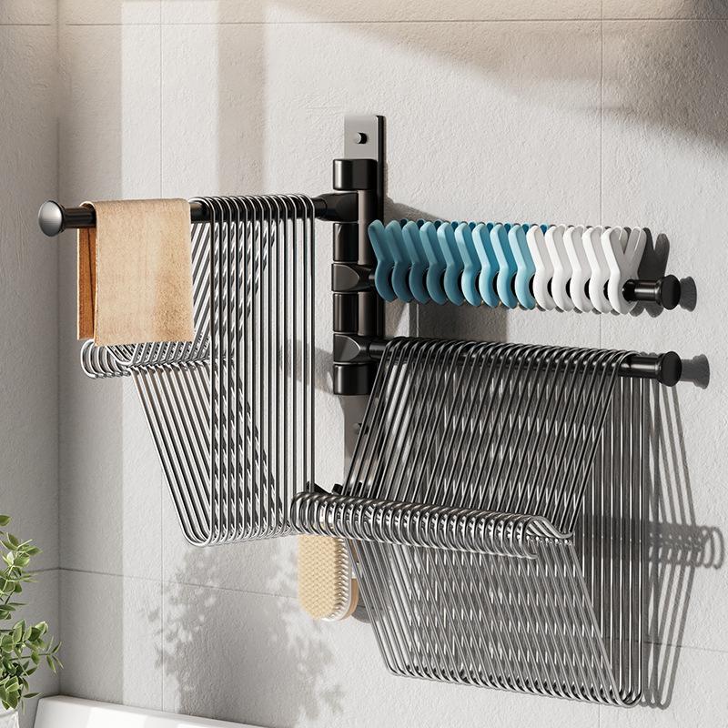 Bathroom Accessories Clothes Rack Organizer Wall Hanging Wall Household Balcony Folding Hook Rod Towel Rack