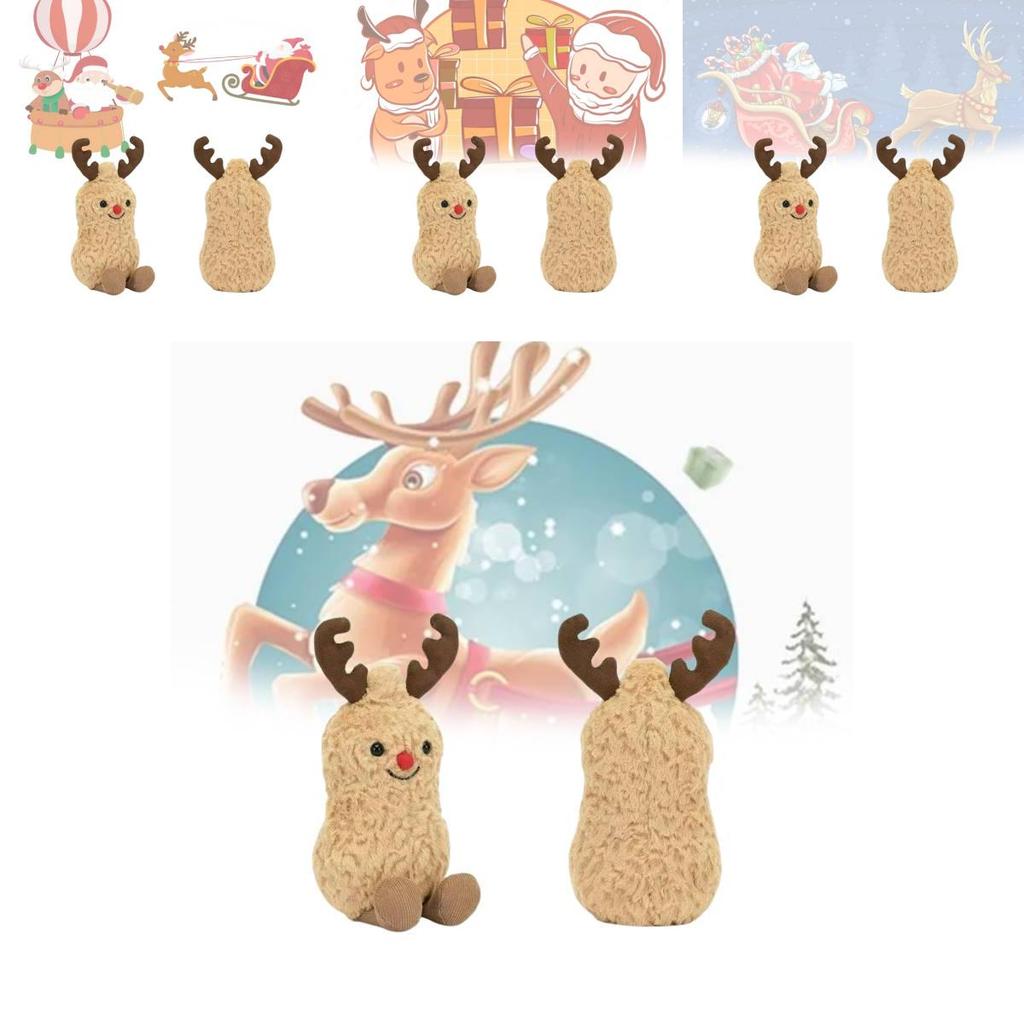 Adorable Christmas Reindeer Peanut Plush Toy Soft Comforting Cuddle Gift