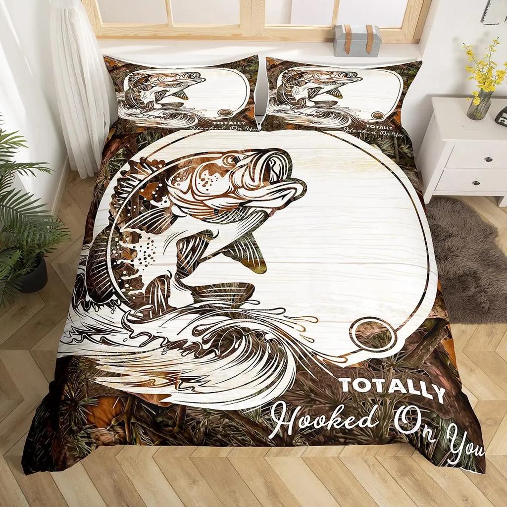 Marlin Swordfish Duvet Cover Set Hunting Fishing Bedding Set Tie Dye Sea Fishing Boat Marine Life Nautical Comforter Cover Queen