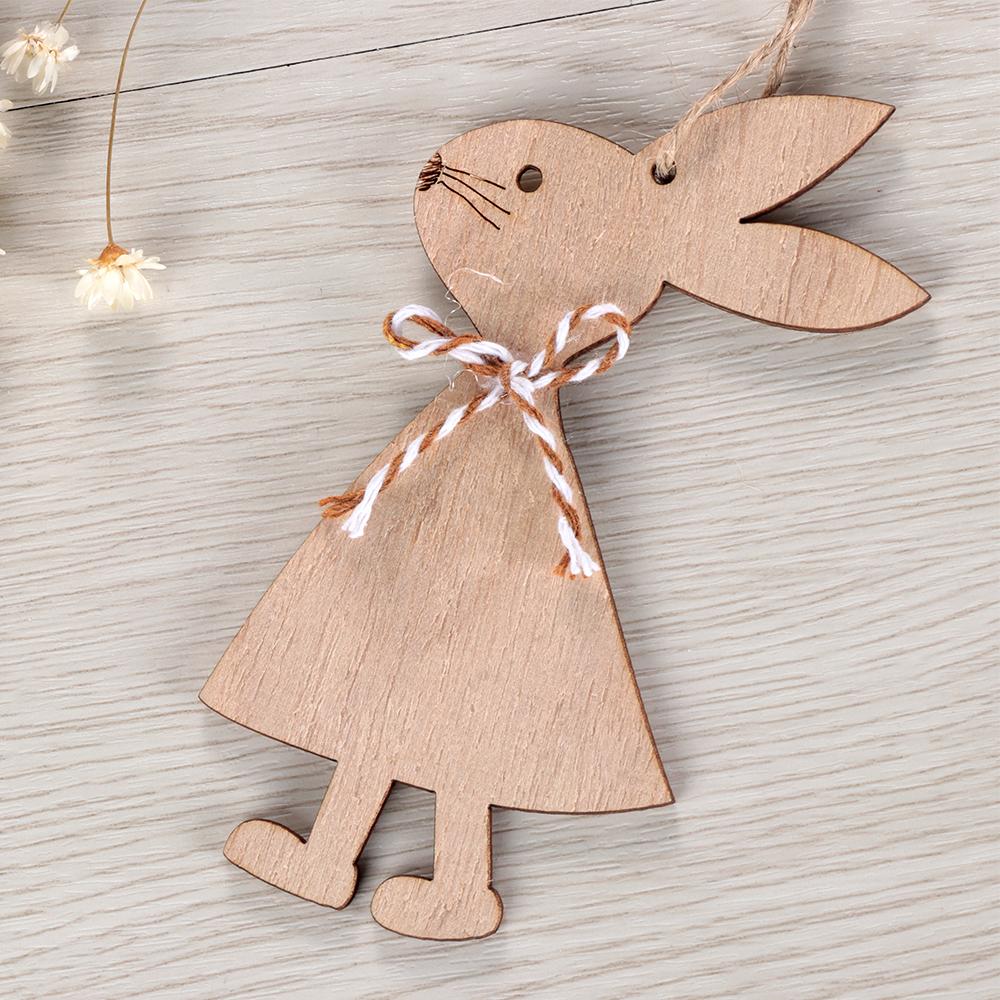3PCS Household Party Supplies Wooden Hanging Easter Ornaments Wood Crafts Cute Bunny Easter Rabbit