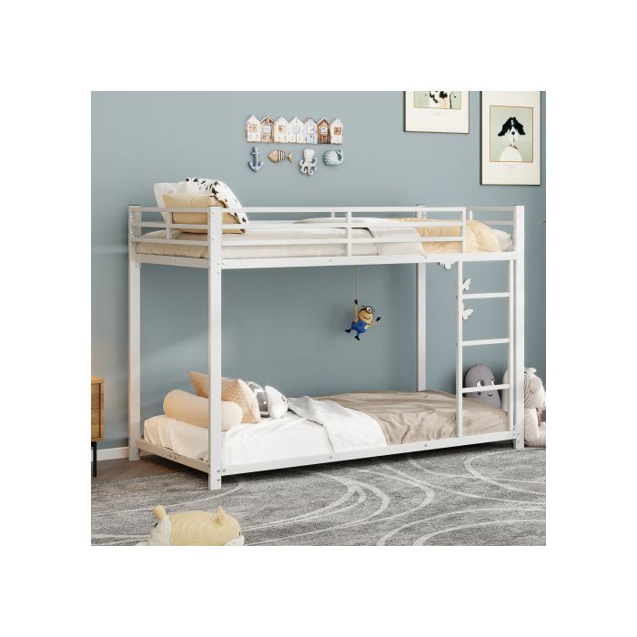 Lit superposé - MUVOE - 90x200 cm - Métal - Blanc - 2 places