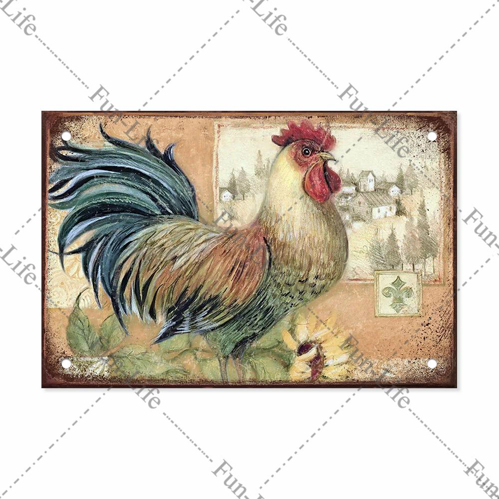 Плакат с курицей, винтажные металлические оловянные знаки, тарелка, петух, куриное яйцо, ретро-налет, бар, паб, ферма, домашний Настенный декор