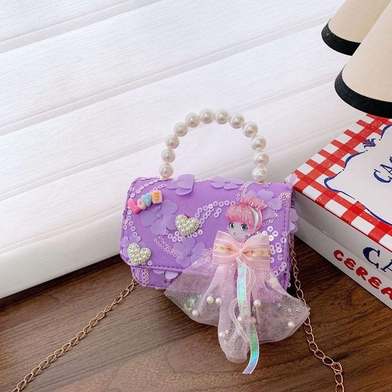 Frozen Pattern Snowflake Childrens Small Crossbody Bag With Material Sequin