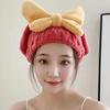 Quick Dry Hair Towel for Women Girls Cute Bowknot Soft Absorbent Coral Fleece Elastic Drying Hair Hat for Curly Long Thick Hair