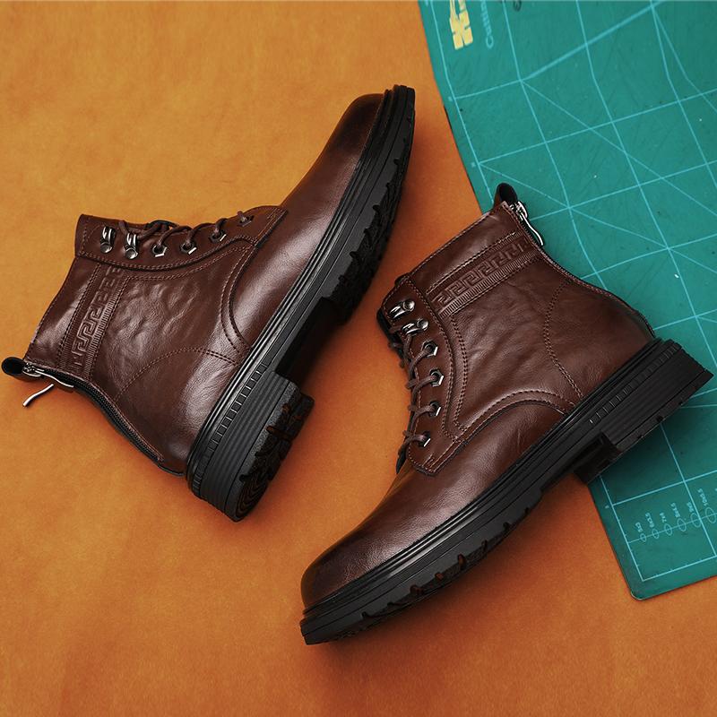 Мужские ботинки на шнуровке дизайнерские винтажные мужские зимние ботинки плюшевые теплые деловые мужские ботинки из натуральной кожи на шнуровке уличные мотоциклетные ботинки