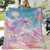 1pc Unicorn Print Flannel Blanket | Lightweight Soft AllSeason Throw for Couch, Camping, Travel & Gifts, Whimsical Pastel Rainbow Design with Stars & 