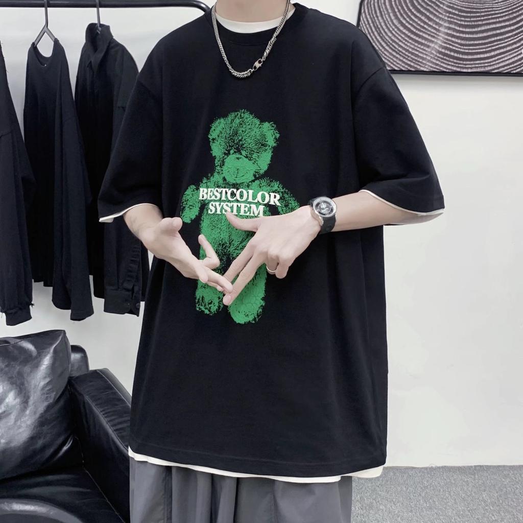 2024 Summer Short Sleeved T-Shirt For Men'S Trendy Five Inch Sleeve Versatile Casual Loose Student Half Sleeved T-Shirt Daily Fashion Printed Top