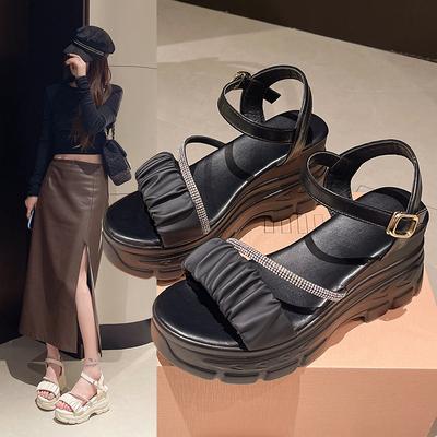 Босоножки на платформе для иностранных товаров женские с пряжкой из одного слова со стразами римские туфли каблук каблук увеличивающий пляжные женские туфли прилив