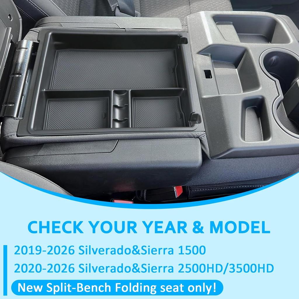 Center Console Organizer Tray Compatible With -2025 2026 Chevrolet Silverado/GMC Sierra 1500, -2026 Silverado/Sierra 2500HD 3500HD, Armrest Storage