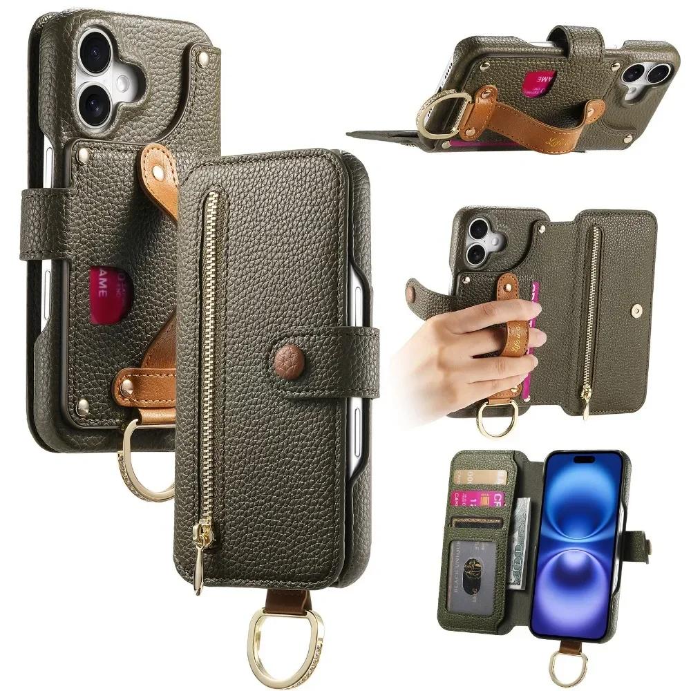 Card Slot Holder Wallet Phone Case with Wrist Strap Ring For iPhone 16 SE 15 14 Plus 13 12 11 Pro Max XS XR SE 2022 2022 7 8