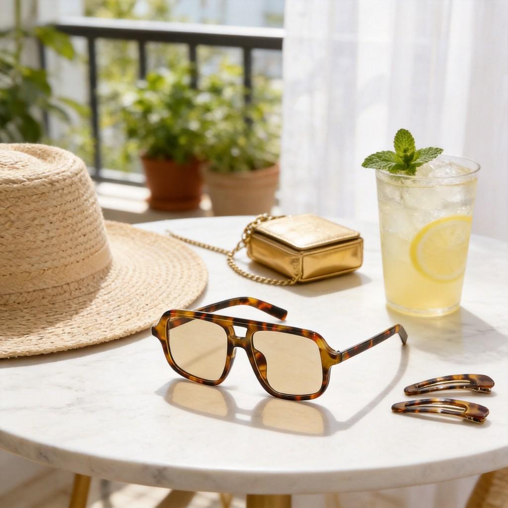 Female Vintage Square Sunglasses With Pc Lenses For Sun Protection And Travel