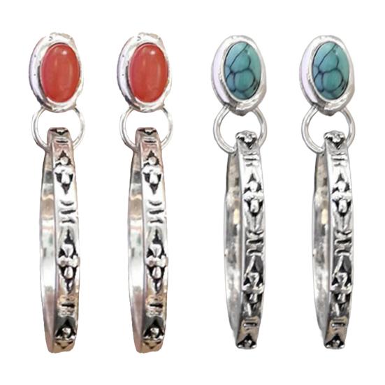 1 пара женских серег в стиле бохо, искусственная бирюза, винтажный стиль, ювелирные изделия, искусственный агат, гравировка, круглые серьги-кольца, выпускные серьги для путешествий