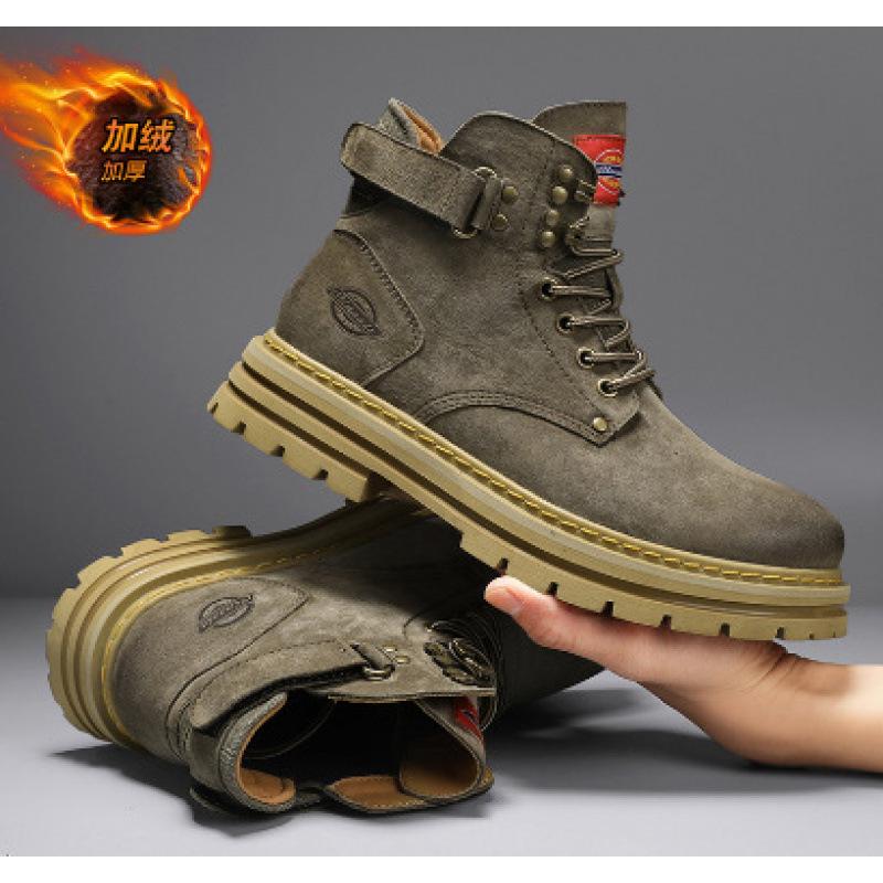 Ботинки из ревеня ботинки Мартина весенне-осенние мужские кожаные ботинки 2025 новые увеличивающие рост на толстой подошве рабочие короткие ботинки