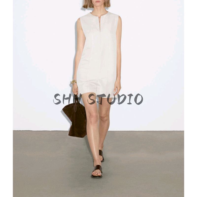 MD Summer New Product Women's Clothes Normcore Old Money Style Elegant Commute Style Round Neck Sleeveless Jumpsuit 6634530
