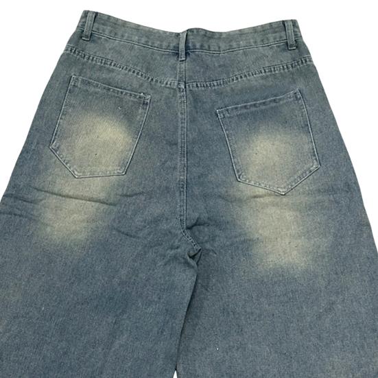 Мужские укороченные джинсы, широкие джинсовые брюки со средней посадкой и карманами, застежка-молния на пуговицах, потертые джинсы до середины икры в стиле ретро