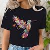 Колибри и цветочный женская футболка черная повседневная винтажная футболка акварельный животный птица 3D принт женская футболка