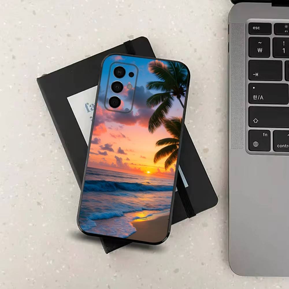 Пляжные пальмы для Samsung Galaxy A73,31,32,72,41,53,52,71,22,5G,Note,J7,8,9 Мягкий черный силиконовый чехол для телефона