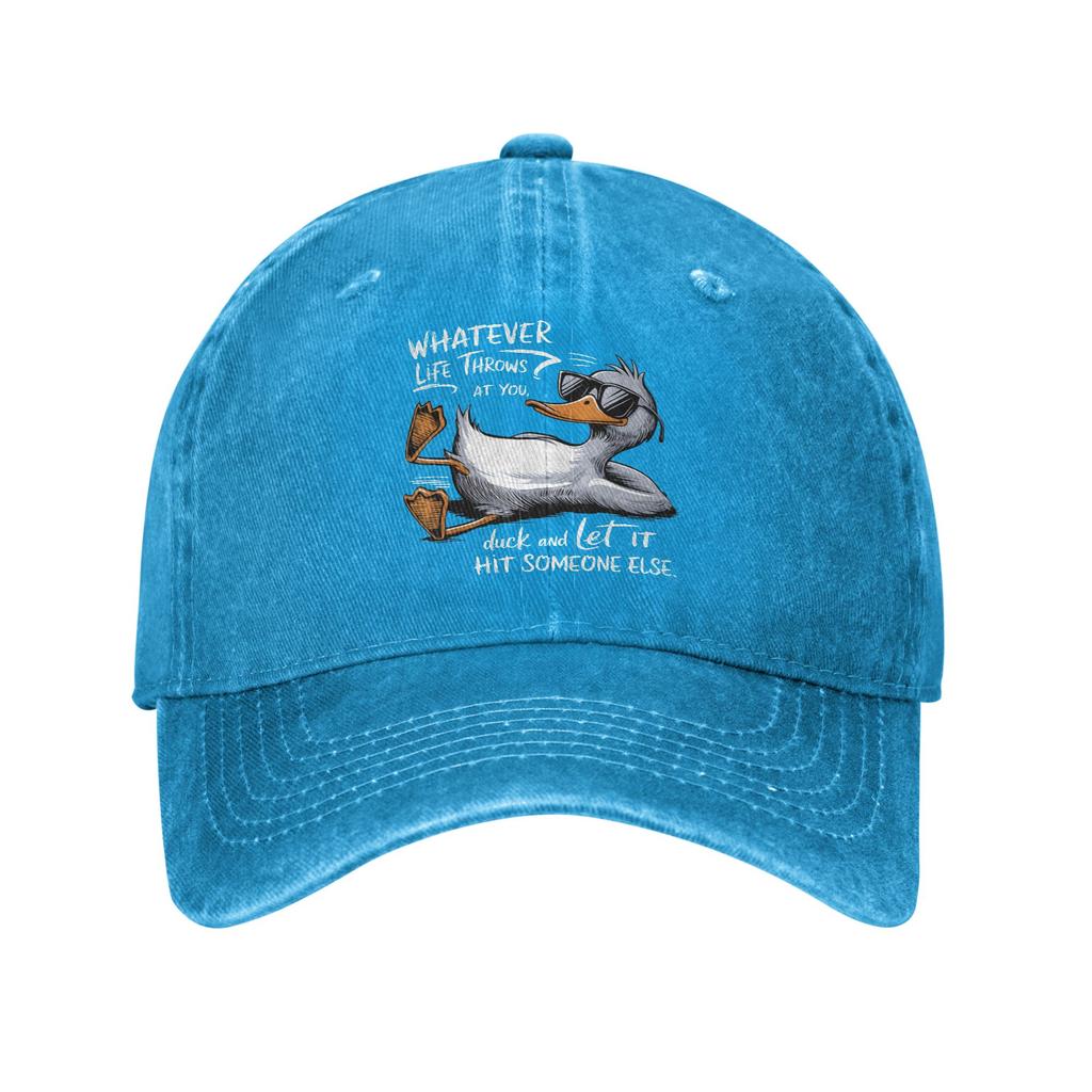Винтажная Кепка-Snapback с Уткой 'Что бы Жизнь Ни Подбросила' Неструктурированная Унисекс Юмор Шутливая Потертая Джинсовая Кепка Подарочные Кепки
