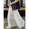 2025 Лето Женские Новые Юбки Шифон Кружева Твердые Эластичные Плиссированные Сетчатые Элегантные Юбки
