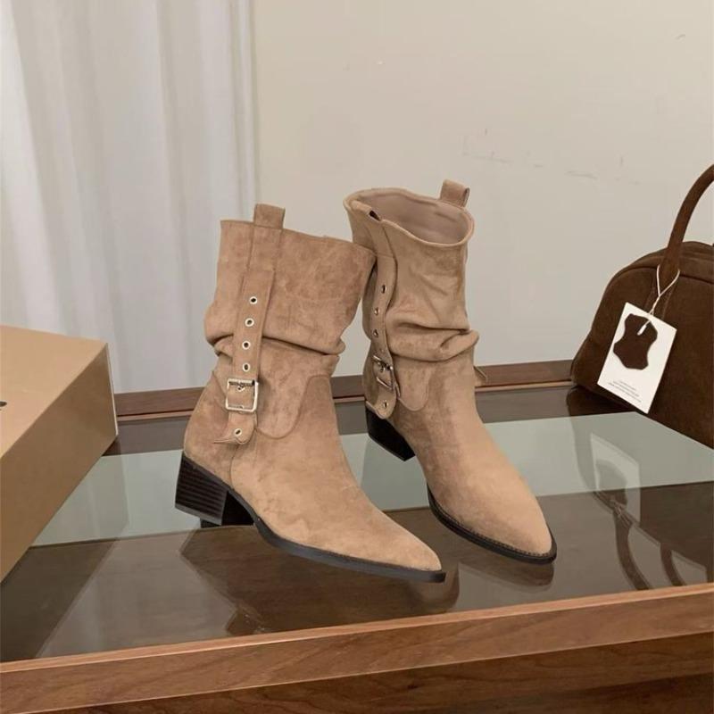 Пряжка на ремне Брюки Spice Girls Ботинки Короткие ботинки Женские Осенние Новые Нишевый дизайн Короткие ботинки