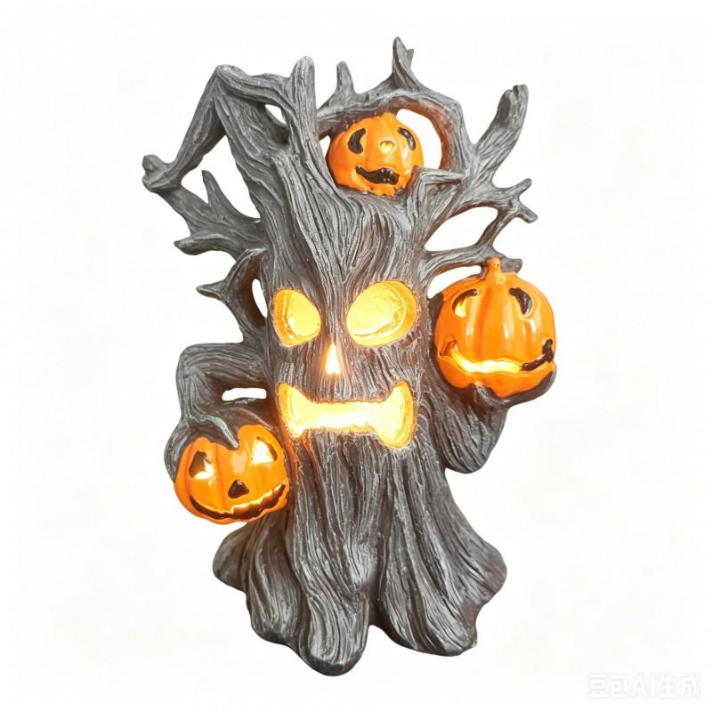 Halloween Glowing Pumpkin Tree Monster Resin Figurine Outdoor Yard Decor Craft