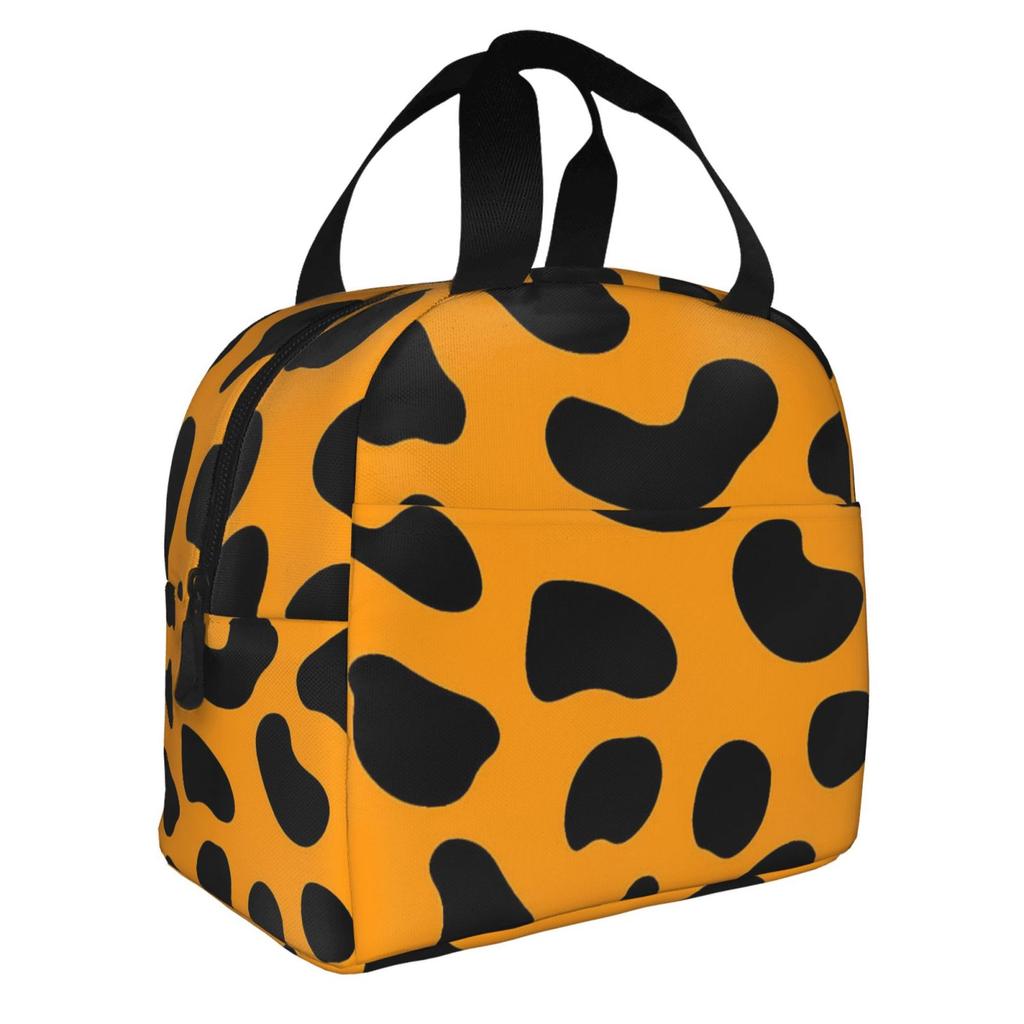 Black and Yellow Leopard Series Print Pattern Lunch Bag Portable Thermal Cooler Insulated Bento Box for Kids Food Tote Bags