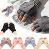 Fingers Free Wool Gloves Women Knitted Flip Fingerless Winter Exposed Women Mitts Thick Mittens Warm Glove