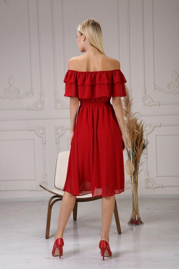 Женское платье большого размера бордовое шифоновое платье с воротником «Кармен Мадонна» больших размеров