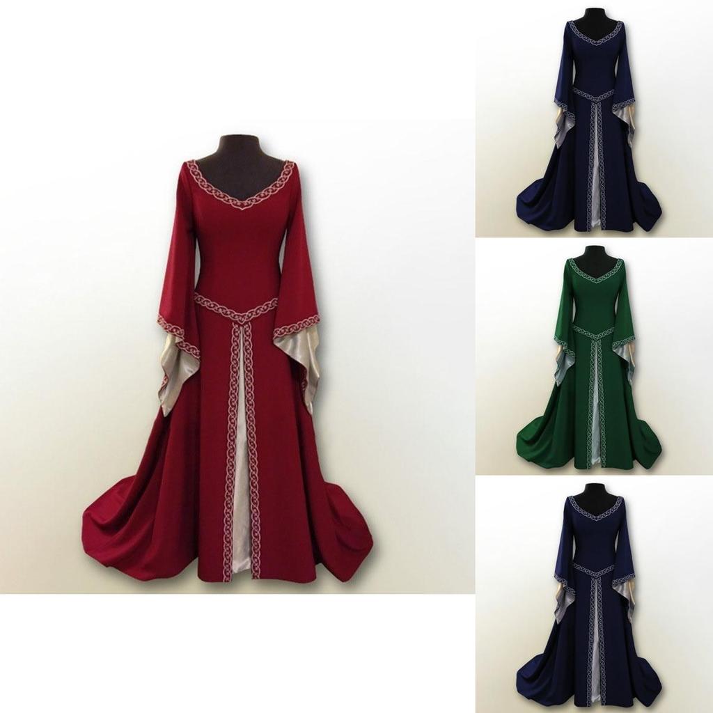 Luxurious Long Bell Sleeve Medieval Renaissance Women's Vintage Gown Dress For Cosplay