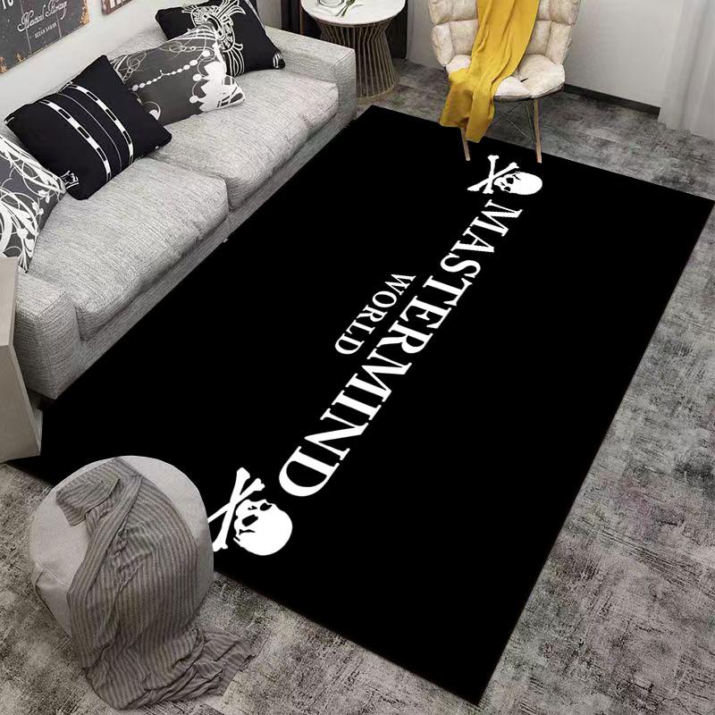 Black Skull and Text Design Carpet suitable as a non-slip mat for the living room or bedroom sofa