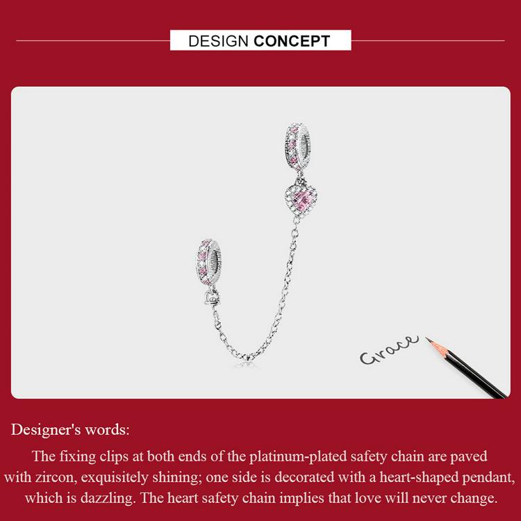 BAMOER Стерлингового Серебра 925 пробы Сердце Серебряная силиконовая цепочка безопасности подвески для женщин оригинальный браслет ювелирные изделия подарок на день Святого Валентина