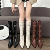 Pointed Toe Women Knee High Boots Belt Buckle Design Black Brown Wedge High Heels Slip On Winter Knight Chelsea Botas Sexy Party