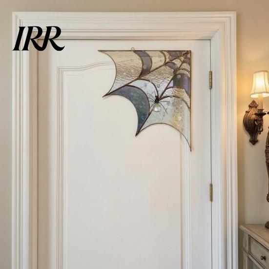 Dark Retro Home Decor Spiderweb Door Topper, Acrylic Gothic Sun Catcher with Hanging Gem Spiders, Halloween Atmosphere Prop Rainbow Window And
